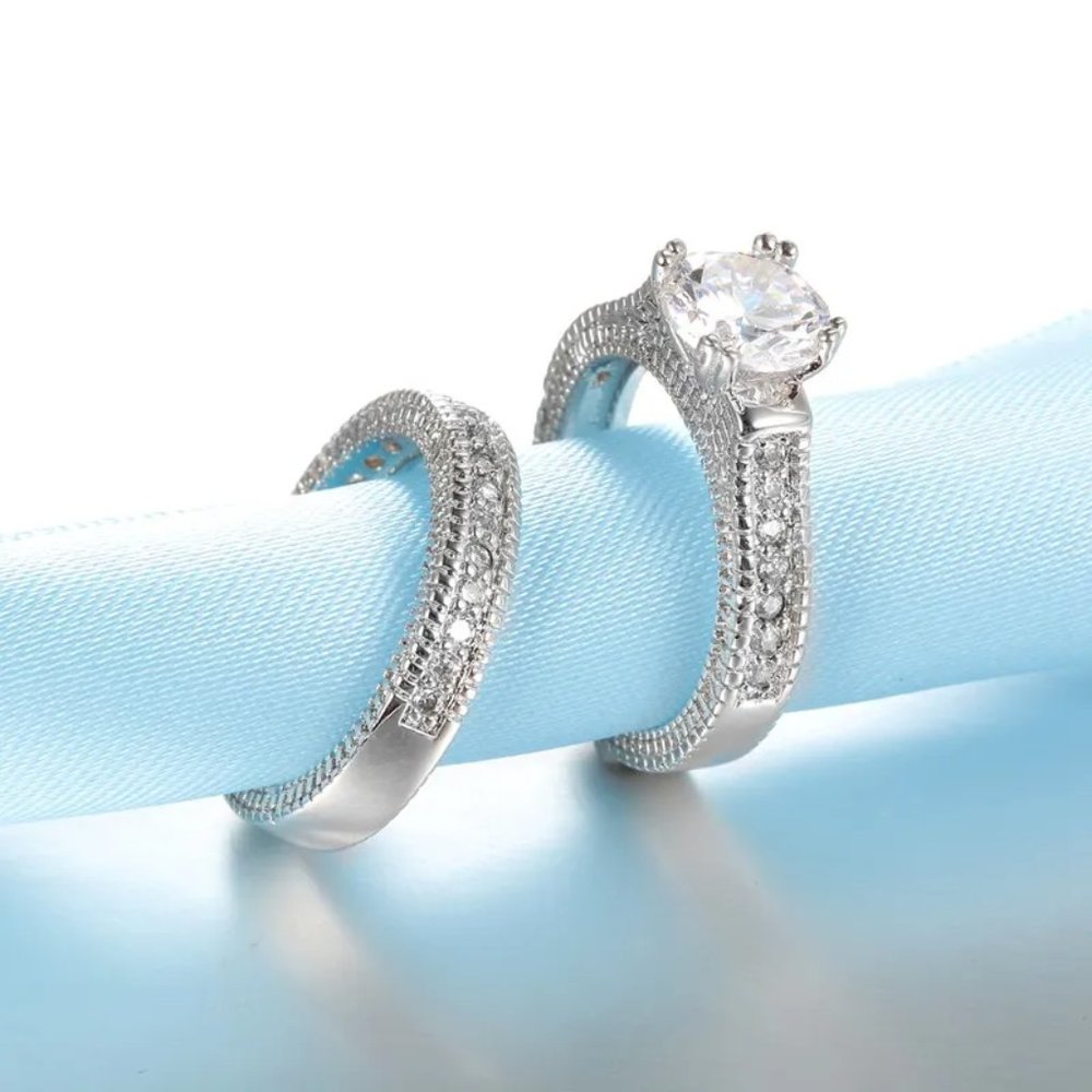 Gorgeous 2pc. Bridal Wedding set. Stamped Solid .925 Sterling Silver - Picture 5 of 6